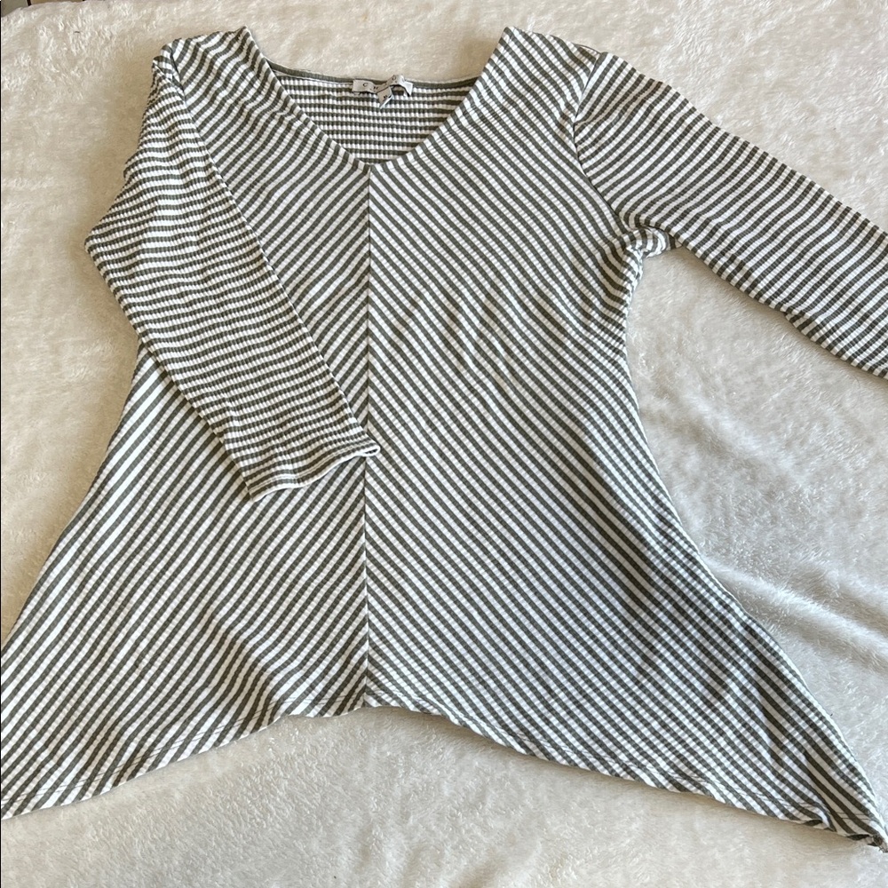Chaus New York Striped Long Sleeve Tunic Top Ribbed Knit Shark Bite Hem Size XL